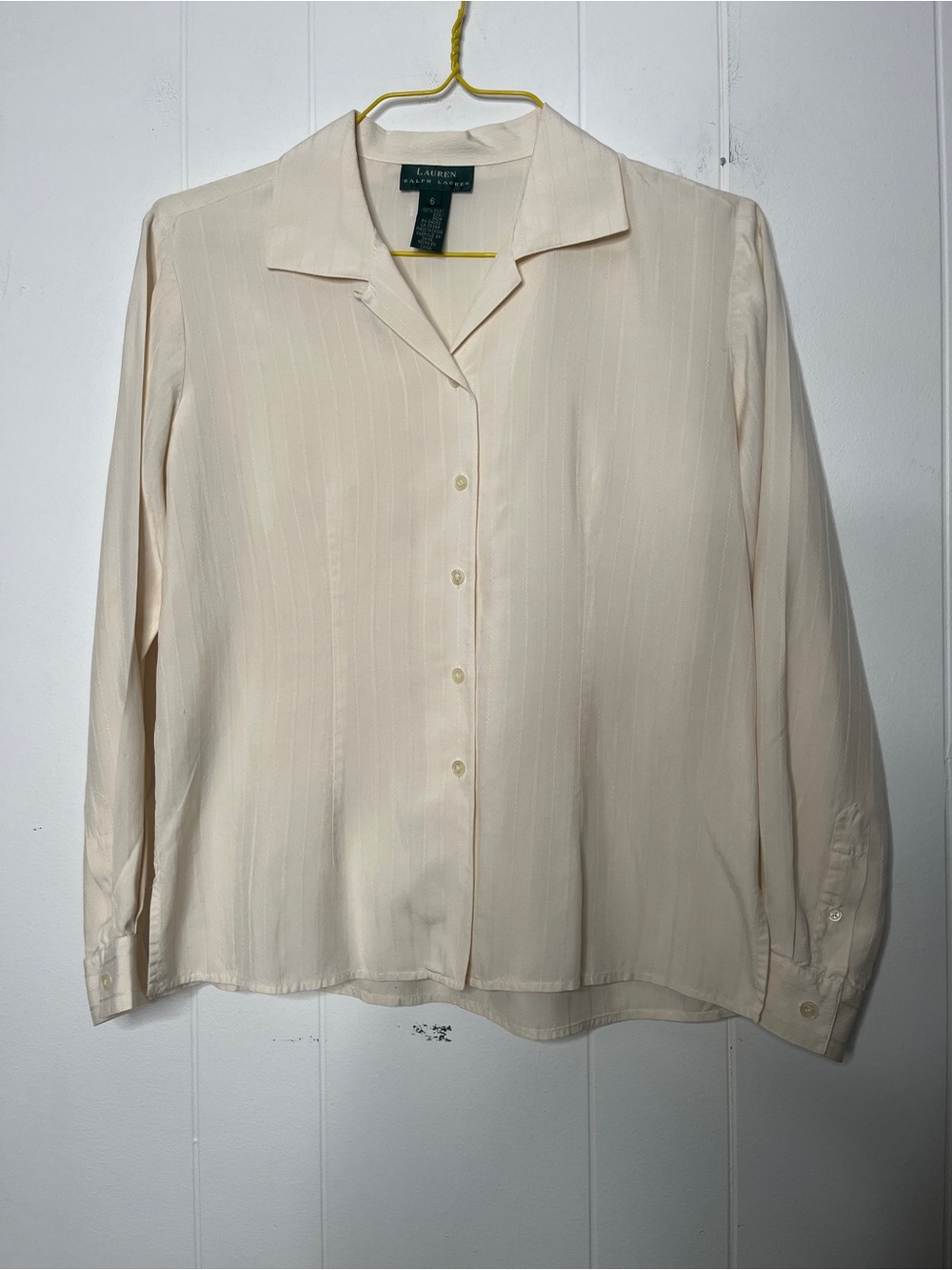 Lauren Ralph Lauren Cream Button-Up Silk Blouse Subtle Stripes Size